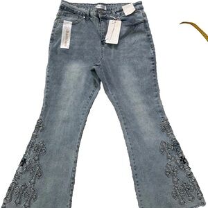 BAMBOO Women's Stylish Gray Wide Leg Jeans